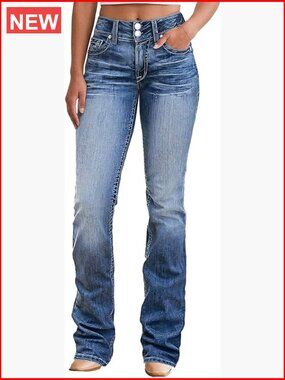 Mid Waist Boot Cut Jeans Tummy Control Flare Denim Pants